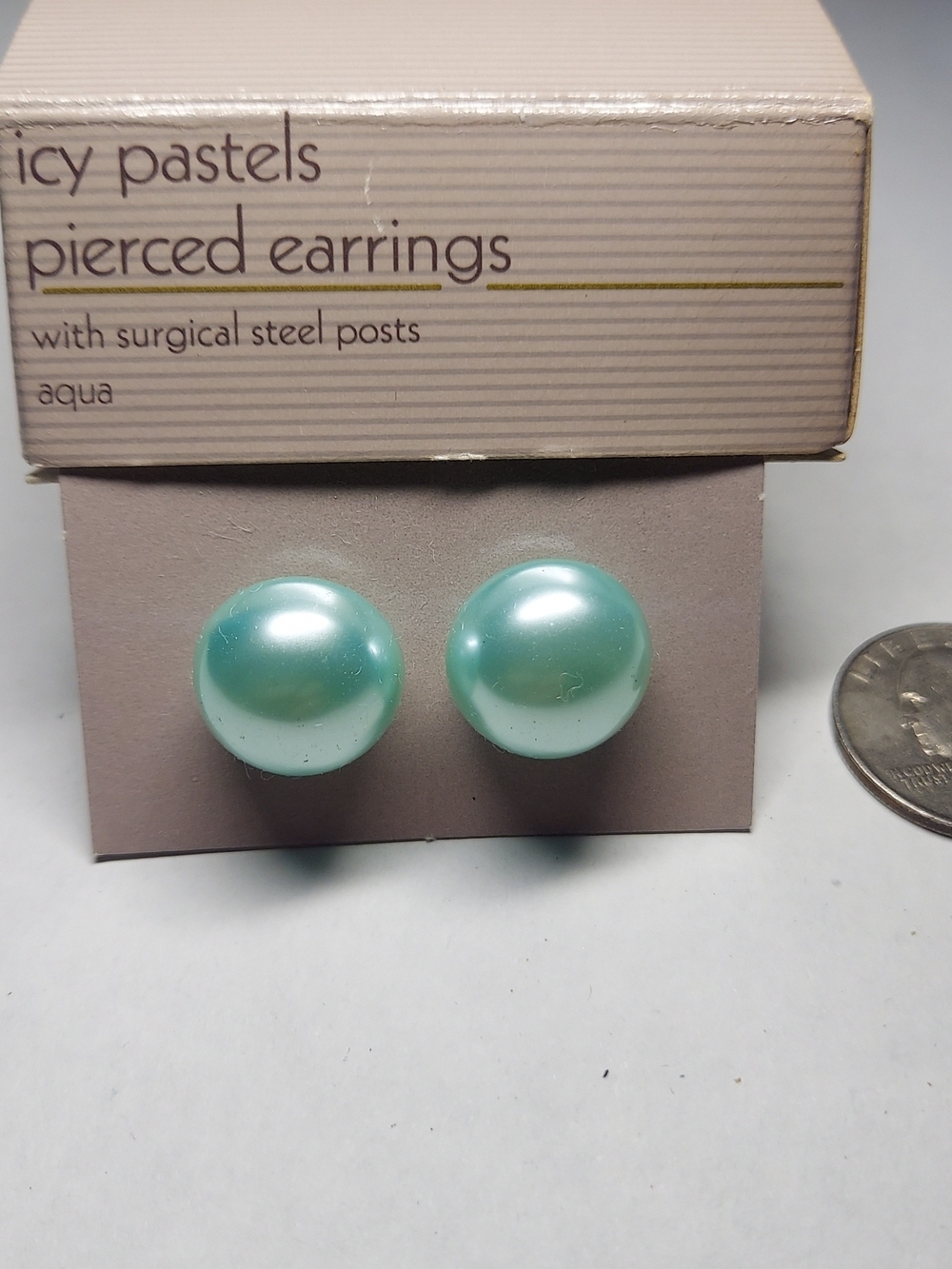 Vintage Avon Icy Pastels Aqua Round Stud Earrings with Surgical Steel Posts